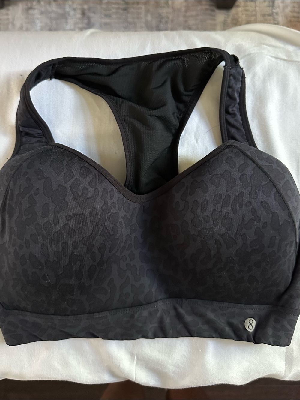 Layer 8 Maximum Support Molded Cup Racerback Sports Bra Black Leopard L